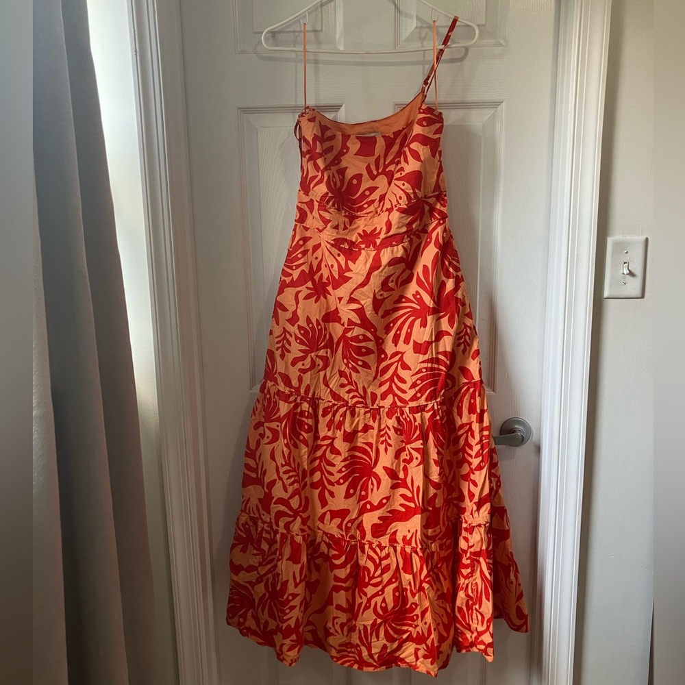 Rachel Zoe Red Orange Bold Maxi Vacation Resort Boho Indie Sundress (size S)